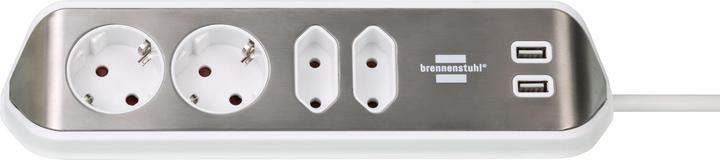 Image du produit Brennenstuhl Bâti de prises d'angle (4 x, CEE 7/16, USB, 2 m)