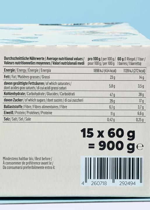 Valori nutrizionali e ingredienti KoRo Barretta d'avena biologica con arachidi e cioccolato (Arachidi e cioccolato, 1 pz., 900 g)