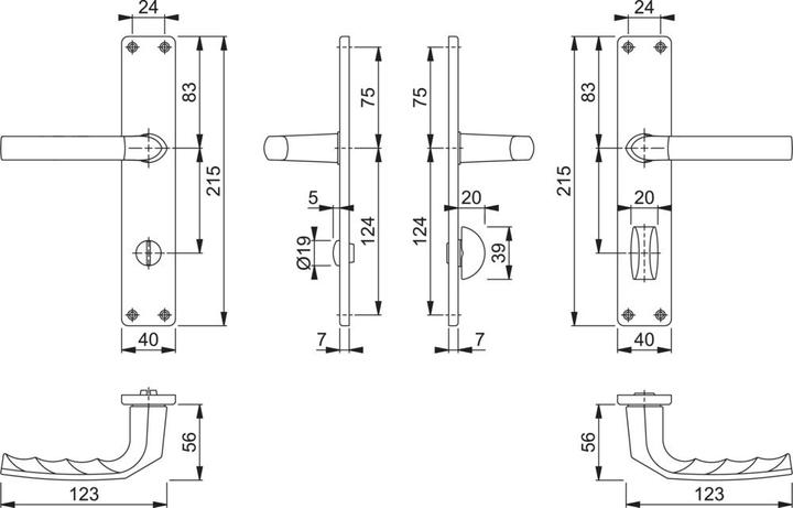 Produktbild Hoppe Langschildgarnitur WC 2534014 Birmingham 1117/202SP Lochabstand 78 mm silber (Türschildgarnitur)