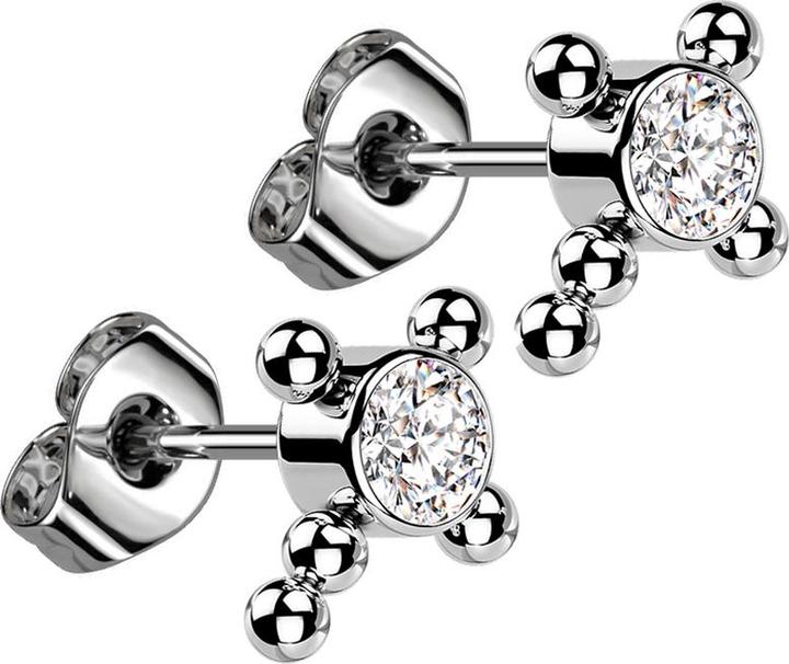 Star Piercing Threadless Ohrstecker silber Kreuz Kugeln Kristall silber (Titan G23, ohne Messing)