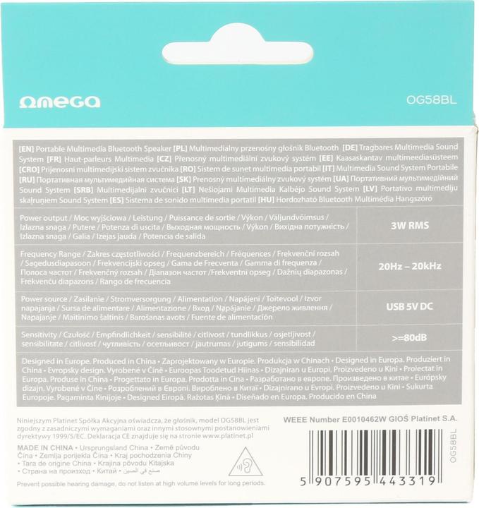 Actual product image Omega OG58BL Portable Speaker (3 h, Rechargeable battery operated)