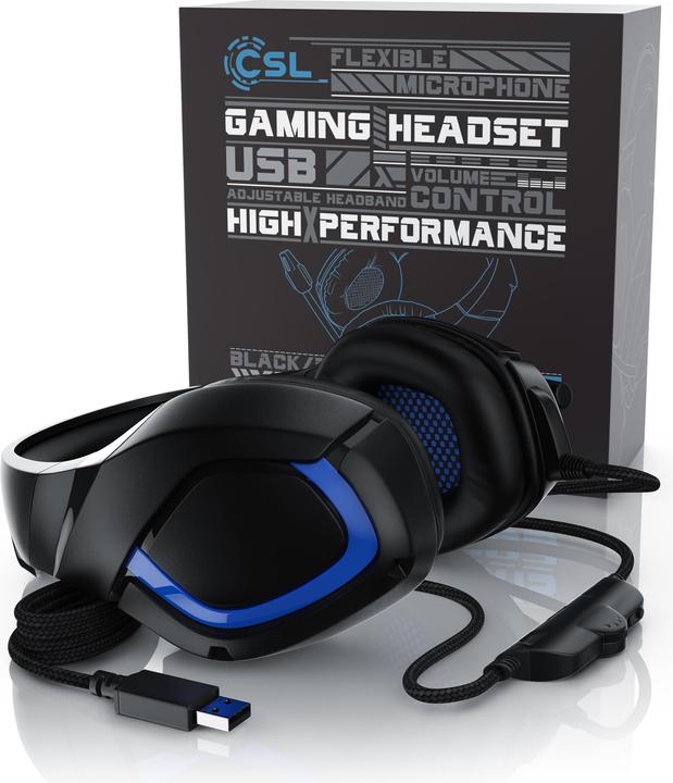 Produktbild CSL Gaming Headset, USB Kopfhörer mit Mikrofon für PC, PS4 / 4 Pro (Kabelgebunden)