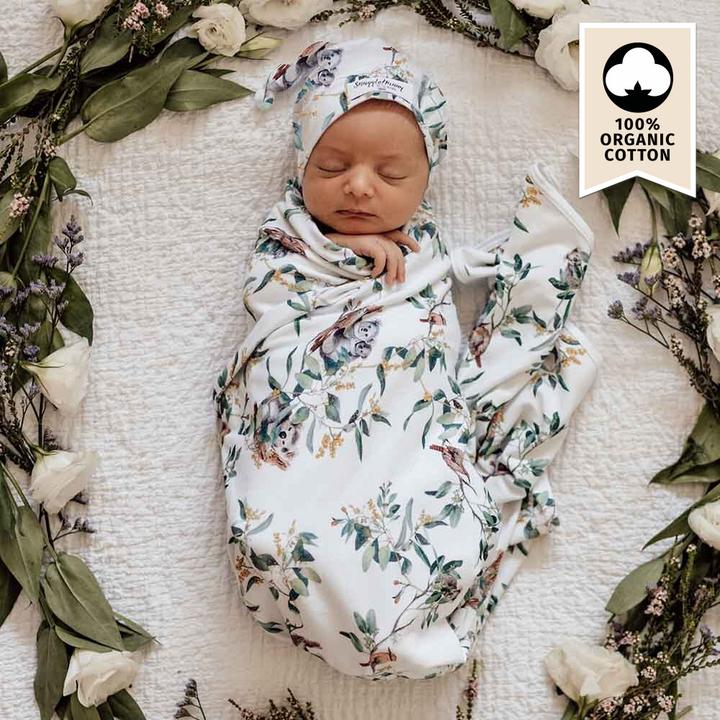 Snuggle Hunny Multi-use swaddle and beanie set - Eucalyptus (100 cm, 100 cm)