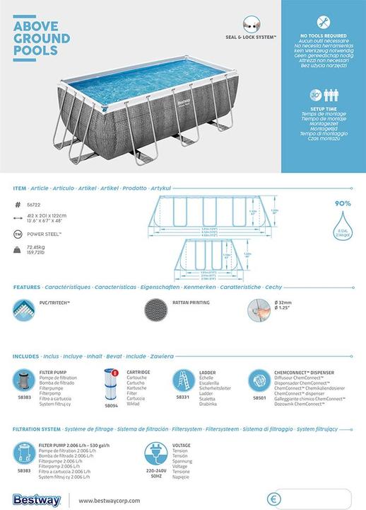 Immagine prodotto Bestway Piscina rettangolare con telaio di alimentazione (412 x 201 x 122 cm)