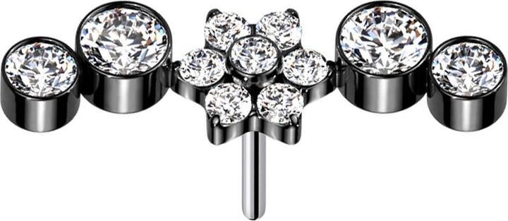 Produktbild Star Piercing Threadless schwarz Blume Kristalle silber vier Kristalle (ohne Messing, Titan G23)
