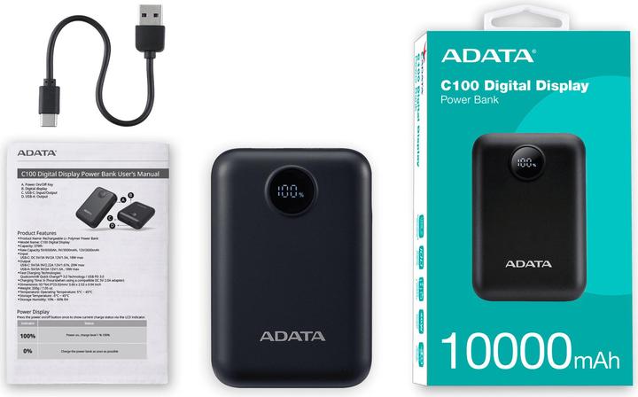 Immagine prodotto Adata Powerbank P10022-12 10000 mAh, Akkutyp: Lithium-Polymer (10000 mAh, 15 W, 37 Wh)