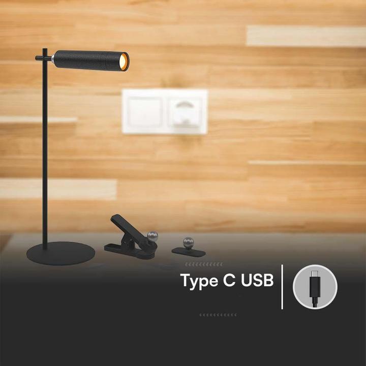 Produktbild V-TAC Lampka Biurkowa 4w1 37cm Kinkiet Klips Latarka 3W LED Czarna VT-7413 4000K 300lm (300 lm)