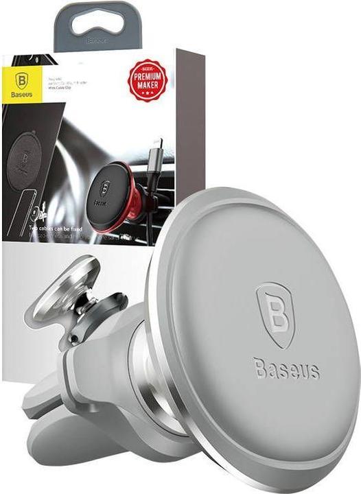 Actual product image Baseus Magnetic Air Vent Car Mount Holder with cable clip (silver)
