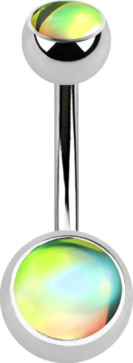 Star Piercing Banane silber mit zwei Kugeln irisierend grün (ohne Messing, Chirurgenstahl 316L)