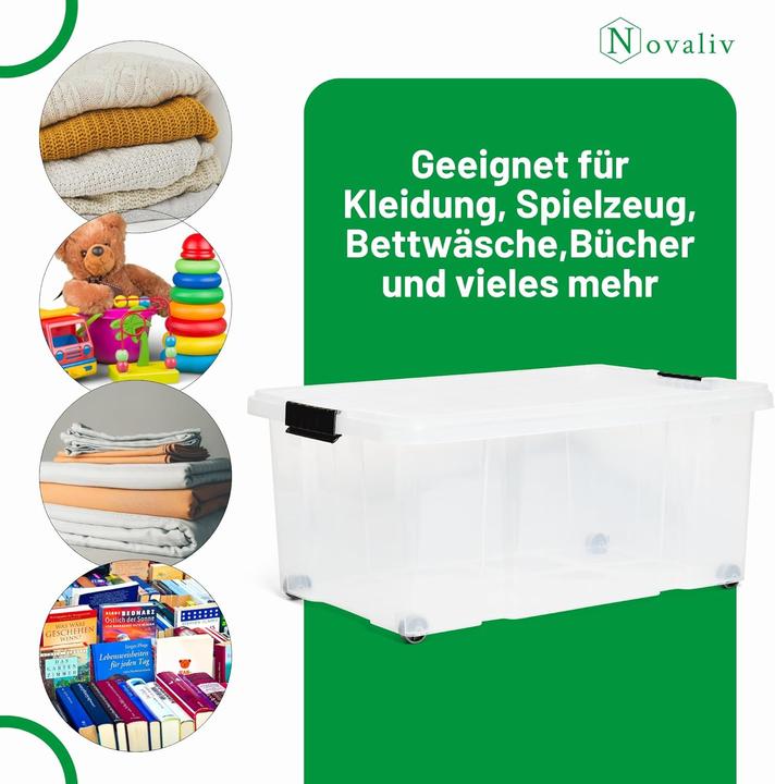 Produktbild Novaliv Aufbewahrungsbox mit Deckel Gross 45L transparente Nestbar stapelbare Plastikbox mit Clipvers (45 l)