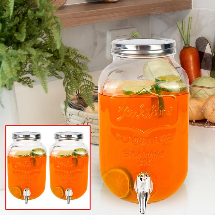 Immagine prodotto Yorkshire Set di 2 distributori di bevande in vetro, aspetto vaso da conserva angolare, rubinetto, 4 litri