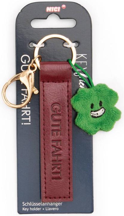 Produktbild Magni NICI Schlüsselanhänger Gute Fahrt! Kunstlederband mit Kleeblatt rot 10cm