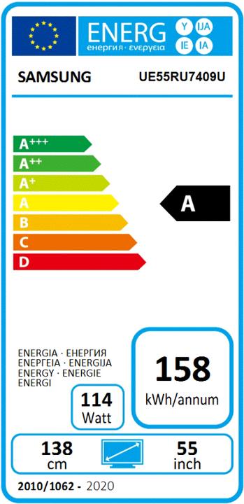 Energy Label Samsung UE55RU7409 (55", LCD, 4K)