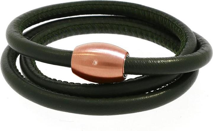 Produktbild Xen Lederarmband dunkelgrün mit Magnetverschluss 1 Brillant rosè vergoldet - Länge zur Wahl (65 cm, Leder und Edelstahl)