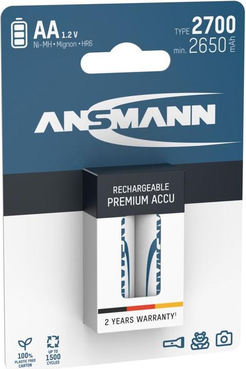 Produktbild Ansmann 1x2 Akku 2700 Mignon AA 2500 mAh (1 Stk., AA, 2500 mAh)