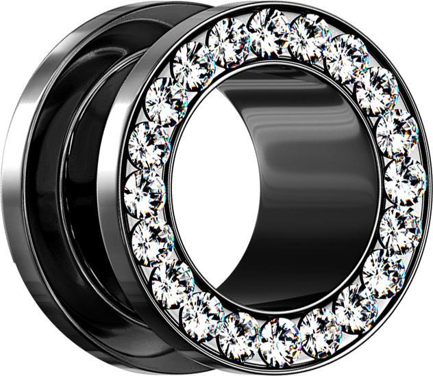 Produktbild Star Piercing Flesh Tunnel schwarz mit Kristall silber (Chirurgenstahl 316L, ohne Messing)