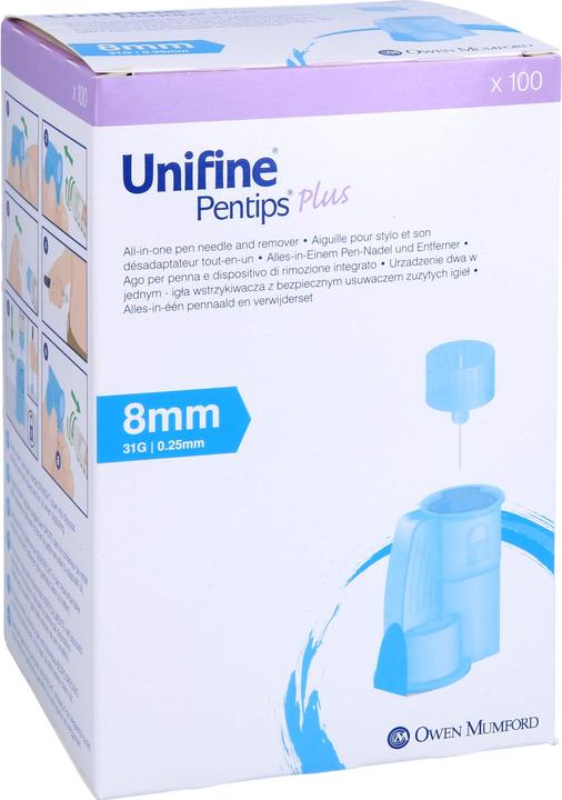 Actual product image Unifine Pentips Plus Needles Insulin Injector 31G 0.25x8mm light blue sterile 100 pcs. (Pen needles + disposable needles)