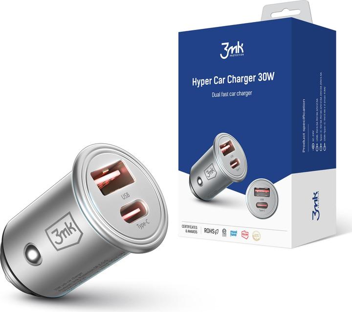 Produktbild 3MK Hyper Car Charger Type-C + USB ports QC 4.0 + PD 30W