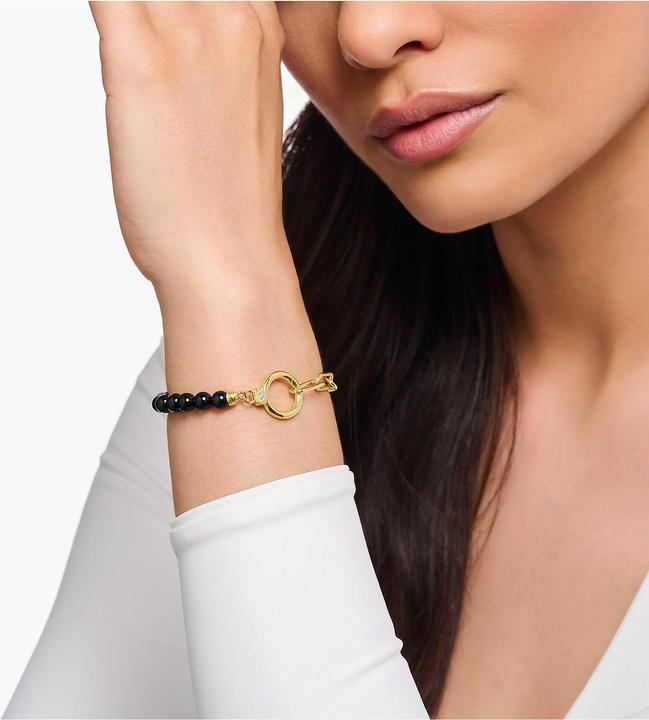 Produktbild Thomas Sabo Armband aus Onyx-Beads und Ankerelementen mit weissen Steinen vergoldet (19 cm, 925er Silber)