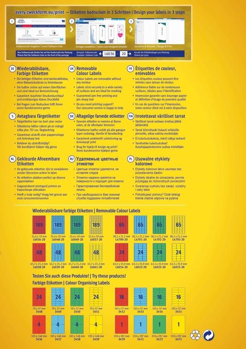 Nutritional values and ingredients Avery Labels removable adhesive
