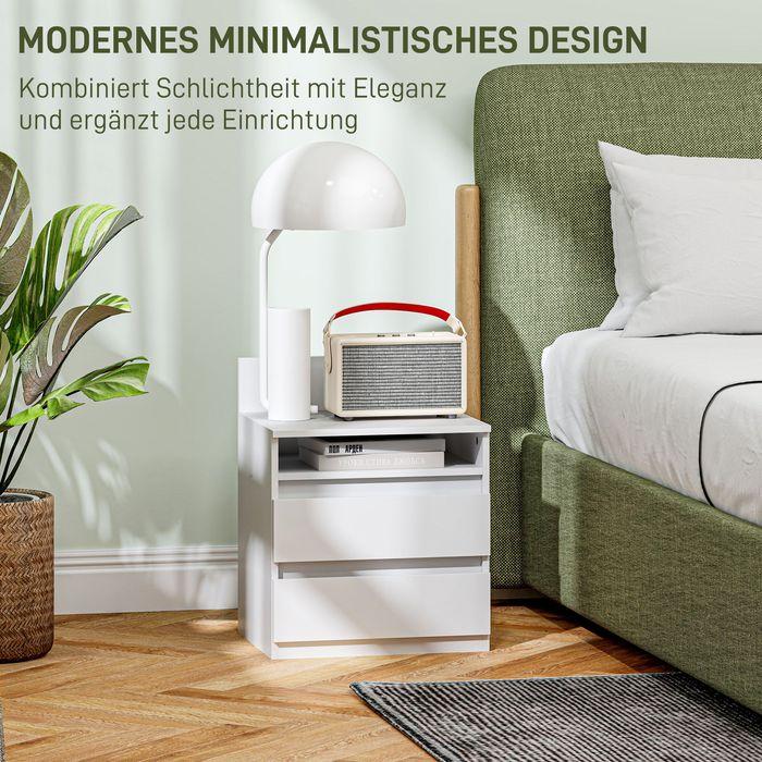 Image du produit Swisshandel24 2er-Set Nachttisch mit 2 Schubladen, Beistelltisch, Nachtschrank mit Ablage Weiss
