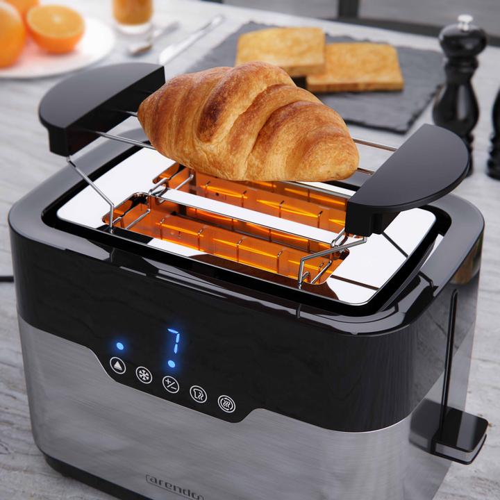 Produktbild Arendo Toaster für 2 Scheiben, breite Schlitze, 920 W, Doppelwand, Brötchenaufsatz, Krümelschublade