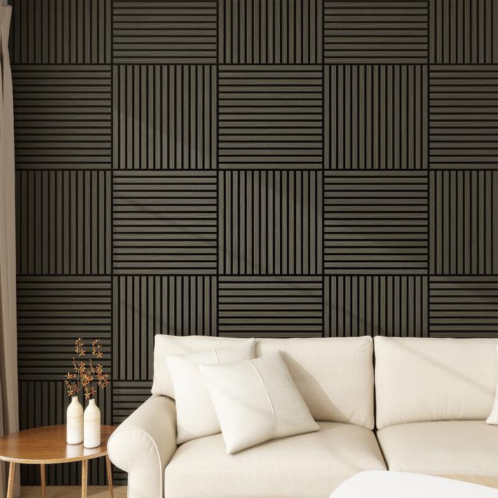 neu.holz Akustik-Wandpaneel 16er Set Vang 60x60 cm Eichenoptik, dunkelgrau ()