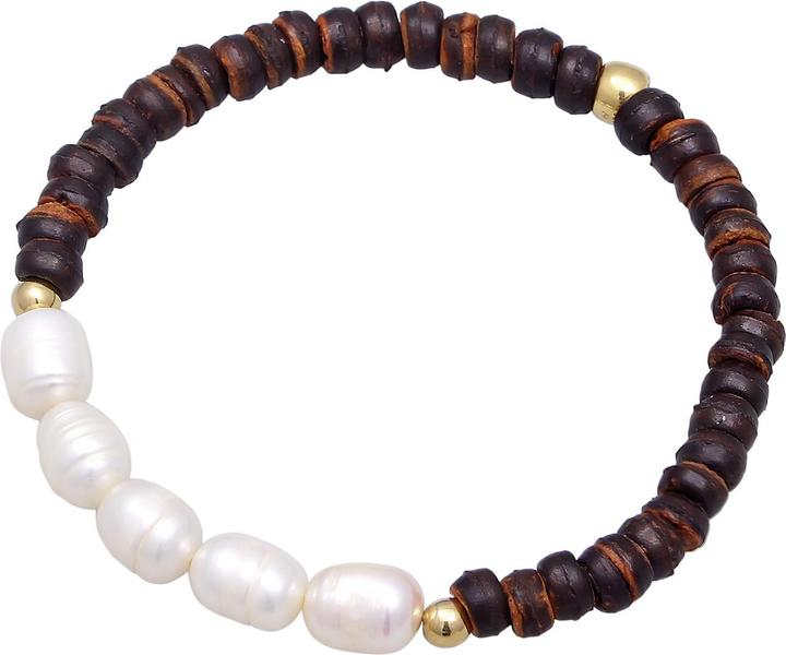 Elli PREMIUM Armband Kokosnuss Perlen Süsswasserperlen 925 Silber (16 cm, 925 Sterling Silber vergoldet, Süsswasserzuchtperlen, No stone, Plastik)