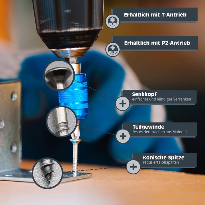 Produktbild Helpmate Universalschrauben Senkkopf 4x50, Edelstahl A2, T-Antrieb, 400 Stück (400 Schrauben pro Stück)