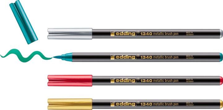 Produktbild Edding Filzstift Brushpen 4er Set (Gold, Silber, metallic-rot, Metallic-Grün, 4 x)