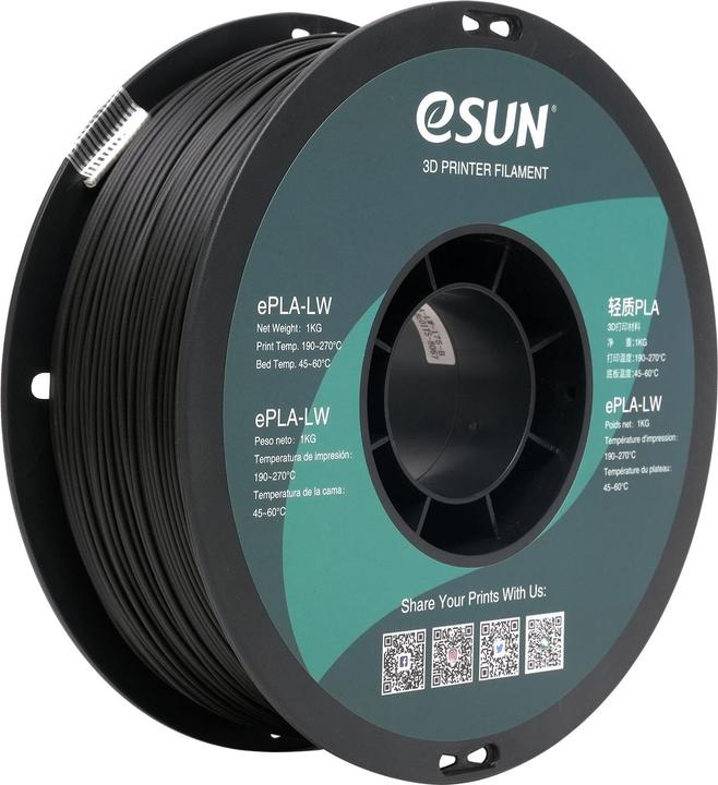Image du produit eSUN ePLA-LW Noir Léger Filament 1.75mm 1Kg (PLA, 1.75 mm, 1000 g, Noir)