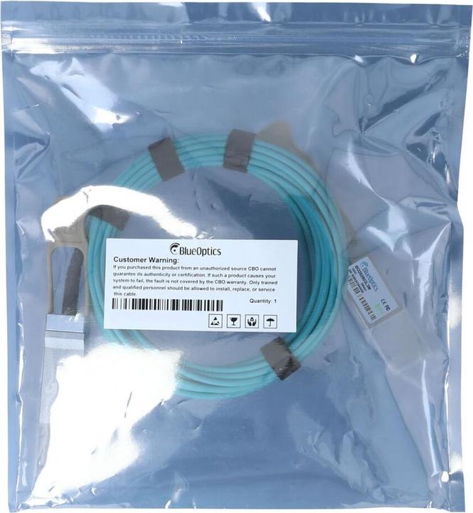 Actual product image BlueOptics 10437-BO. Cable length: 20 m, Connector 1: QSFP28, Connector 2: QSFP28. Weight: 150 g, Package