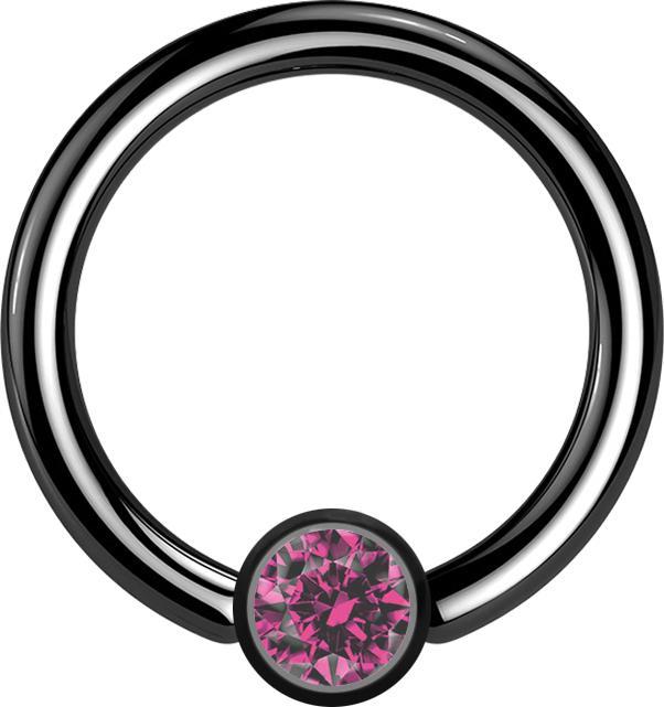 Image du produit Star Piercing Micro Closure anneau noir cylindre cristal rose (sans laiton, Acier chirurgical 316L)