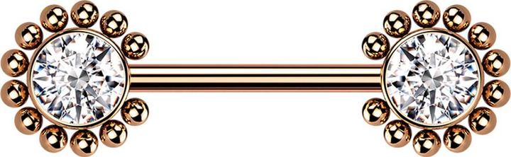 Produktbild Star Piercing Threadless Barbell rosegold Sonne Kugeln mit Kristall silber (Chirurgenstahl 316L)