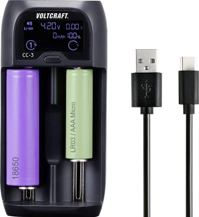 Produktbild Voltcraft Rundzellen Ladegerät (1 Stk., 10440, 14500, 14650, 16340, 17500, 17650, 17670, 18350, 18500, 18650, 22650, 26500, 26650, AA, AAA, C, AAAA, Sub-C, Ladegerät ohne Akku)