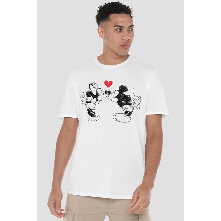 Actual product image Disney Mens Mickey & Minnie Mouse Kiss Sketch Valentine's Day T-Shirt (L)