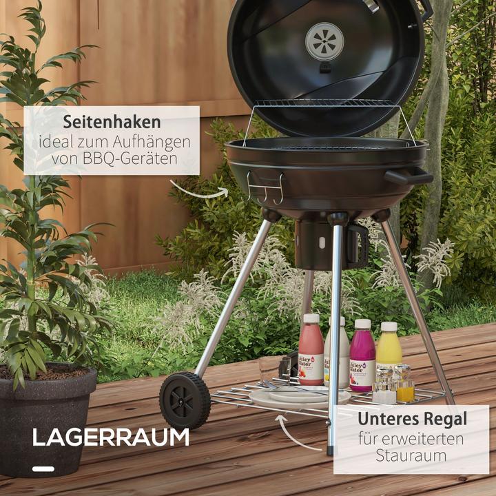Actual product image Outsunny Kettle grill for charcoal with side hooks and castors