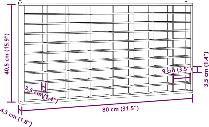 Produktbild VidaXL Wandvitrine Hängevitrine Sammlervitrine Sammlerkasten mit 80 Fächern