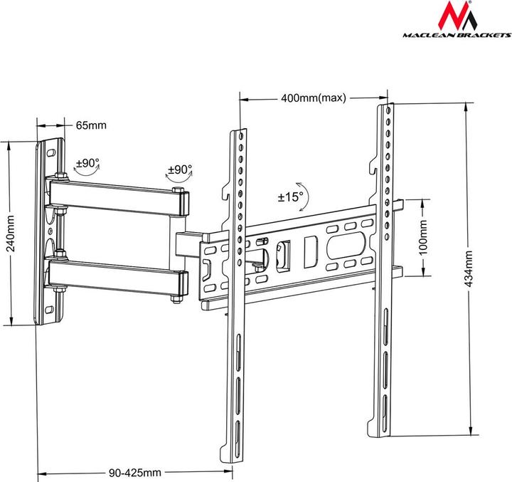 Immagine prodotto Maclean MC-761 - Supporto VESA per monitor/TV, 26-55", nero, 30 kg (Muro, 55", 30 kg)
