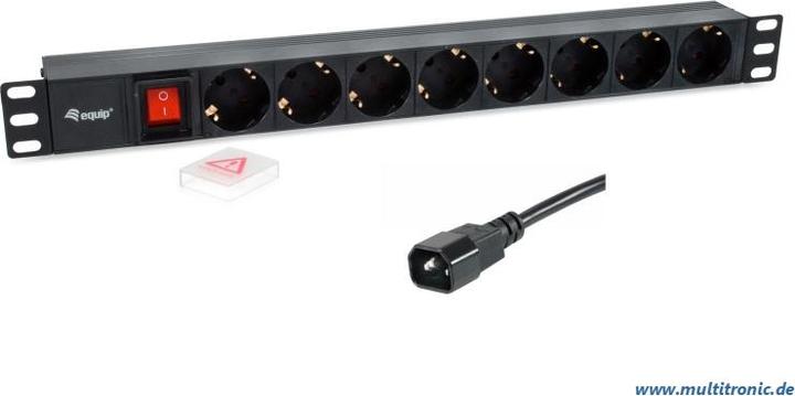 Actual product image equip Power strip 1HE8fach IEC C14 switch. bw