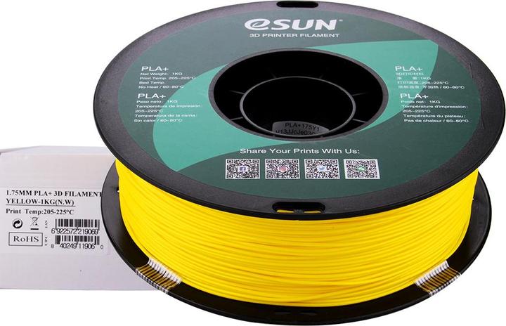 Actual product image eSUN PLA+ 1.75mm Yellow 1Kg (PLA+, 1.75 mm, 1000 g, Yellow)