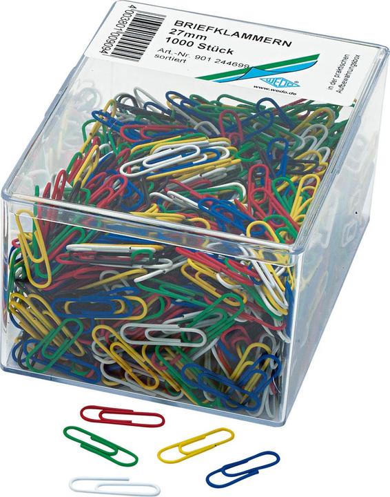 Produktbild Wedo Büroklammern, kunststoffüberzogen, 27 mm farbig sortiert, aus Metall (1 x)