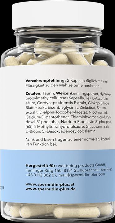 Nährwerte und Zutaten SpermidinPlus Spermidin Gedächtnis (60 Stück, Kapseln)