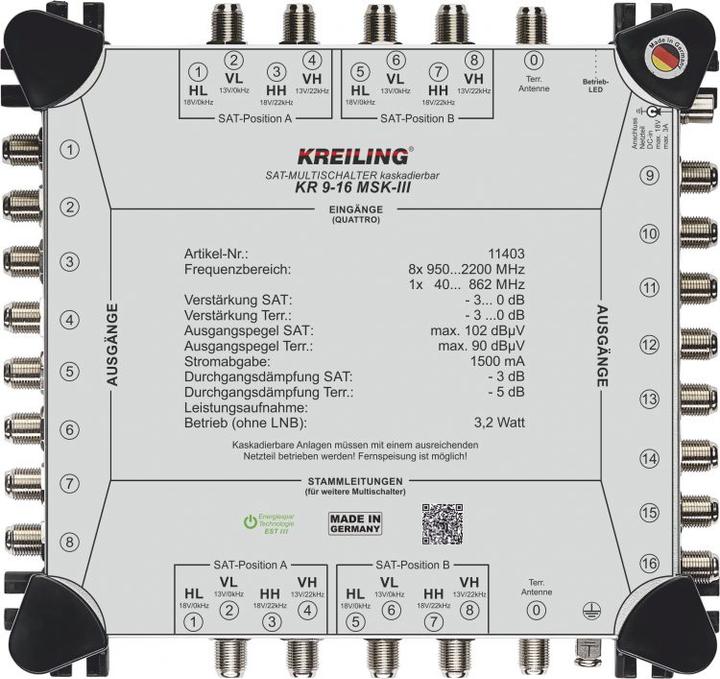 Actual product image Kreiling Multiswitch cascadable 8+1 on, 16 part. KR 9-16 MSK-III (Multi switch)