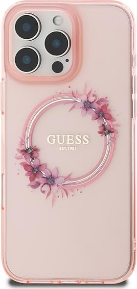 Productafbeelding Guess GUHMP16XHFWFCP iPhone 16 Pro Max 6,9" różowy/roze hardcase IML Bloemenkrans MagSafe (Apple iPhone 16 Pro Max)