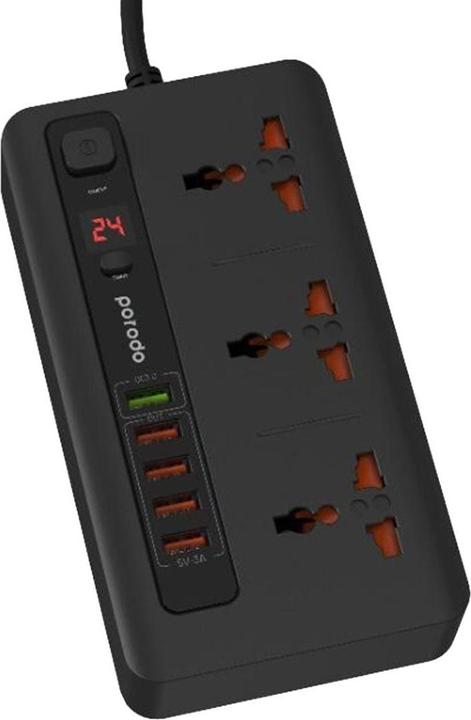 Produktbild Porodo 4 USB Port 3.4A + 1 QC 3.0 with 3 Universal Power Sockets 10A ( EU ) (USB-C, 4 Ports)