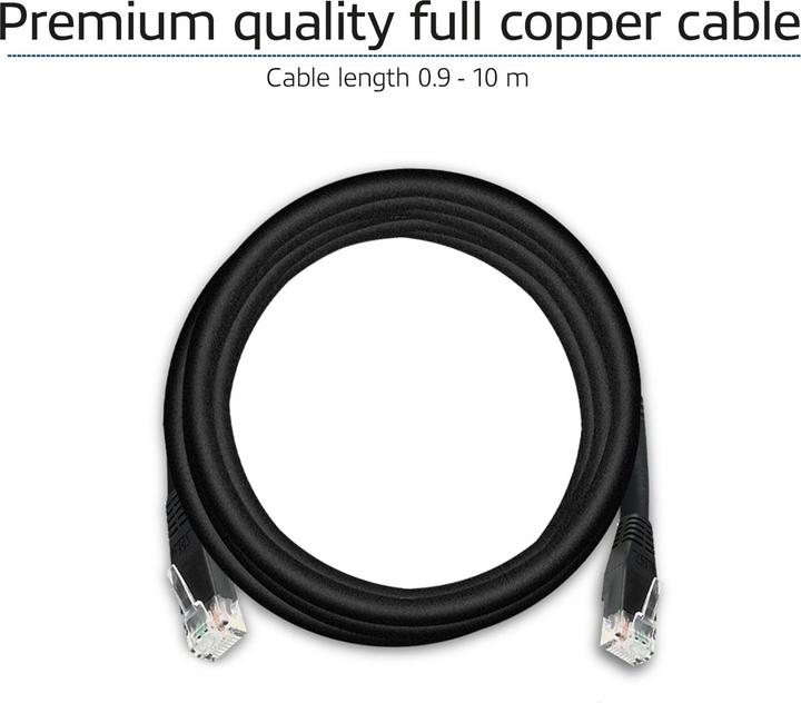 Actual product image Black 10.0 meter U/UTP, CAT6 patch cable with RJ45 connectors (U/UTP, CAT6, 10 m)