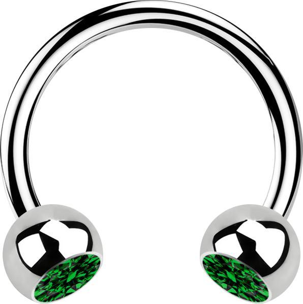Image du produit Star Piercing Micro Circular Barbell argent avec deux boules de cristal vert (Acier chirurgical 316L, sans laiton)