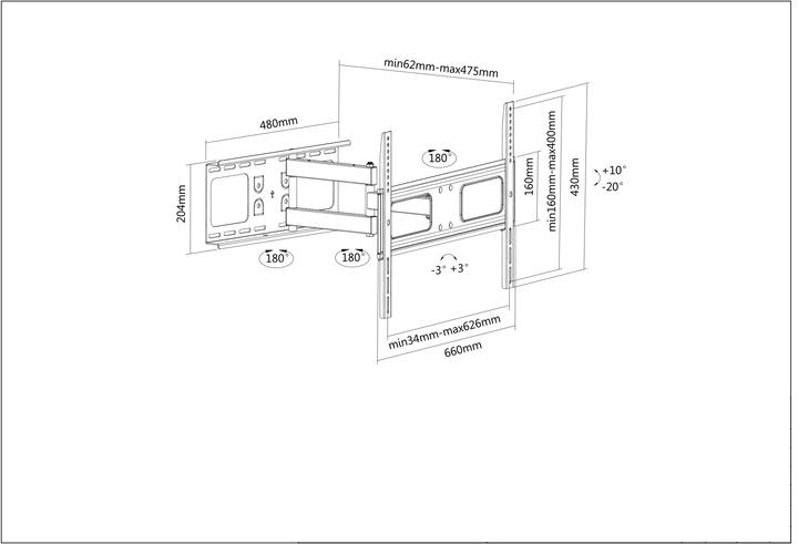 Image du produit Manhattan Support mural pour TV (Mur, 70", 50 kg)