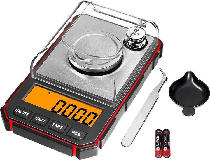 Swissdetector Balance digitale en milligrammes - 0.001 g/50 g pour poudre - or - bijoux - Rouge